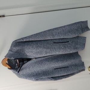 Men's Sweater Jacket XL gray (plaid flannel lining) zip close 2 pockets